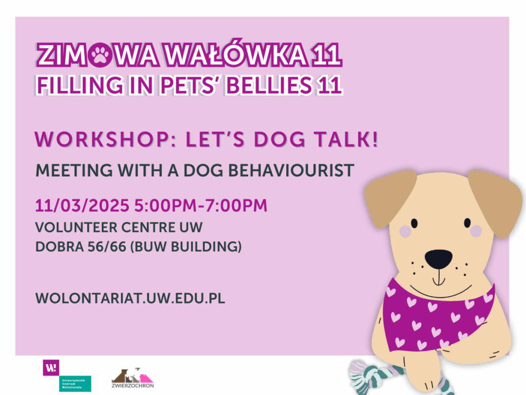 Graphic promoting workshop: let's dog talk! Meeting with a dog behaviourist. All information from the graphic is included in the text.
