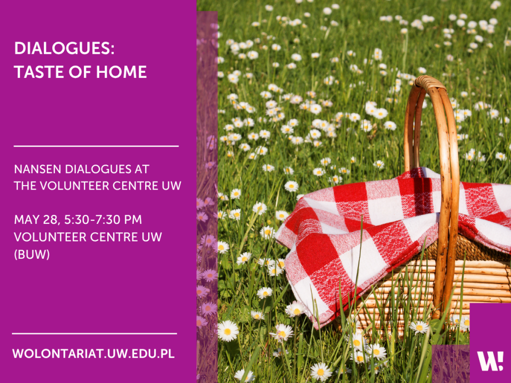 Graphic promoting the "Nansen Dialogues: Taste of home" meeting, featuring a picture of a picnic basket in a meadow. All details from the graphic are included in the text.